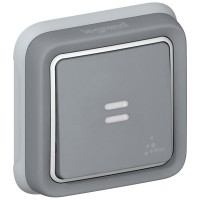 Кнопочный выключатель с подсветкой - Н.О. + Н.З. контакты - 10 A - Серый - Программа Plexo