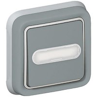 Кнопочный выключатель с подсветкой с держателем этикетки - Н.О. + Н.З. контакты - Серый - Программа Plexo